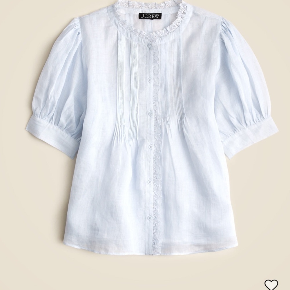 J. Crew lace-trim pintuck top in ramie